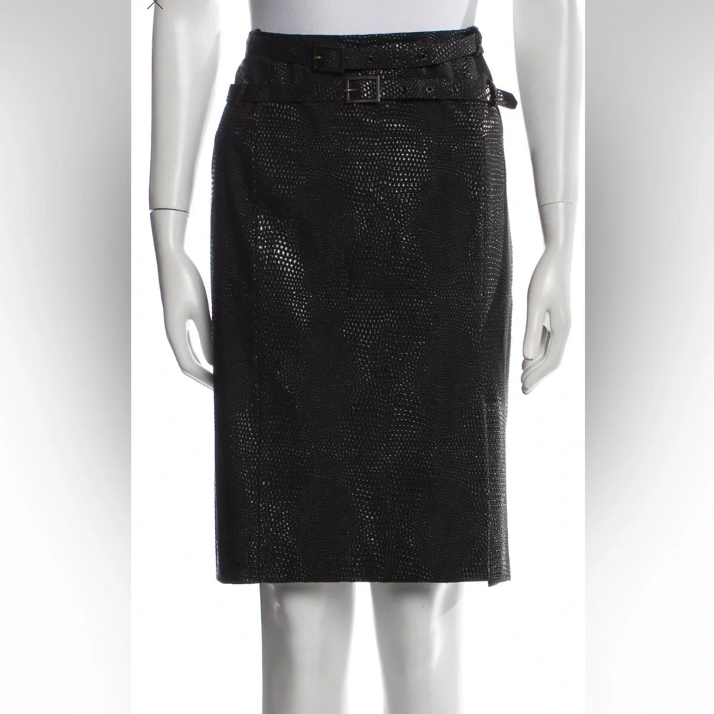 Vintage Galliano for Christian Dior Leather print double belted skirt - Picture 3 of 4